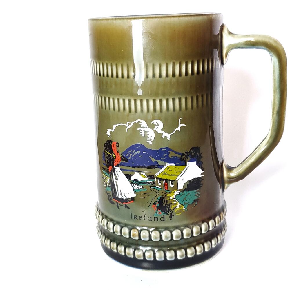 Vintage Ireland Beer Stein Wade Mug Porcelain Hand Painted Tankard